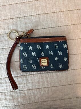 Dooney & Bourke Navy and Brown Logo Wristlet